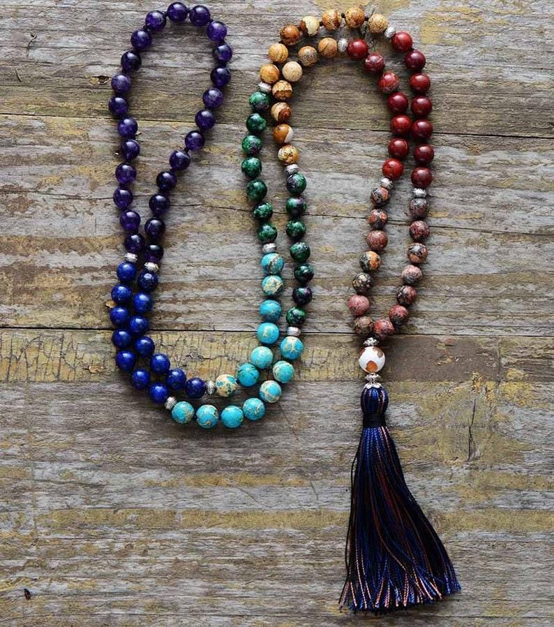 108 Beads Mala Necklace-Mala Prayer Tassel Necklace-Spiritual Yoga Meditation Balance Necklace Mental Health Protection - BrahmatellsStore