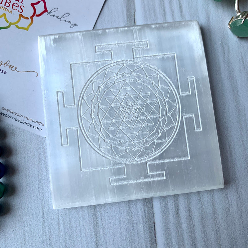 Brahmatells Selenite Shree Yantra Charging Plate.