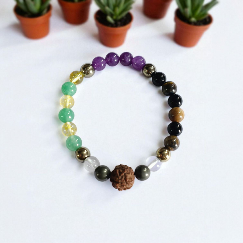 CelestiTrio Balance Bracelet – Multi‑Stone & Rudraksha