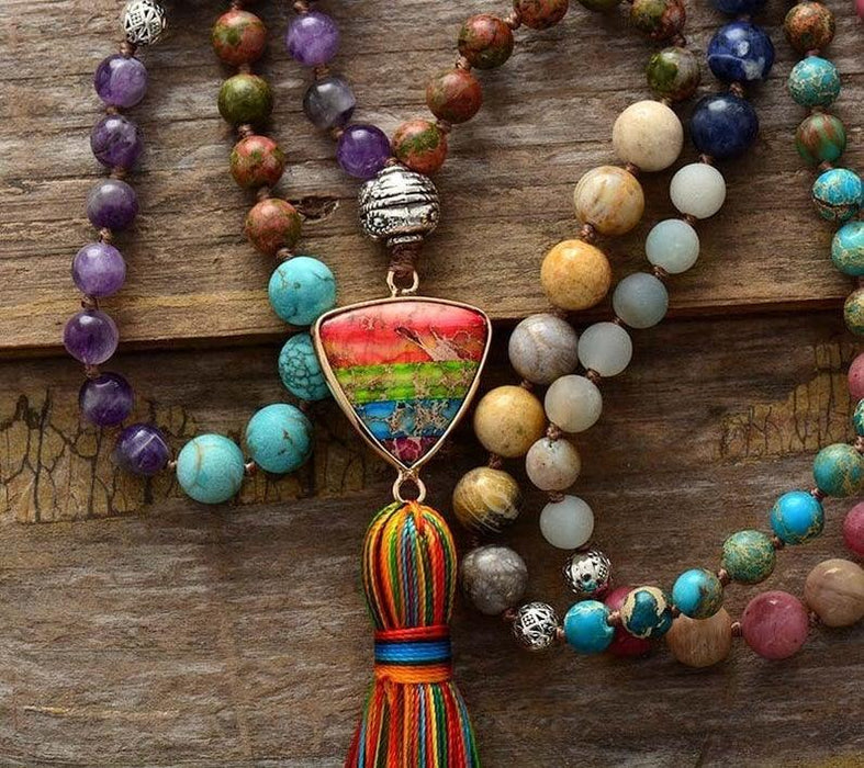 7 Chakra Healing Mala Necklace - 108 Natural Stone Beads for Meditation & Spiritual Protection | Brahmatells - BrahmatellsStore