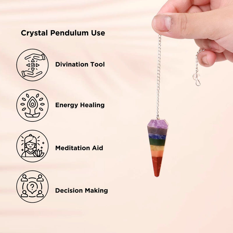 7 Chakra Pendulum Dowser Stone | Crystal Healing by Brahmatells - BrahmatellsStore
