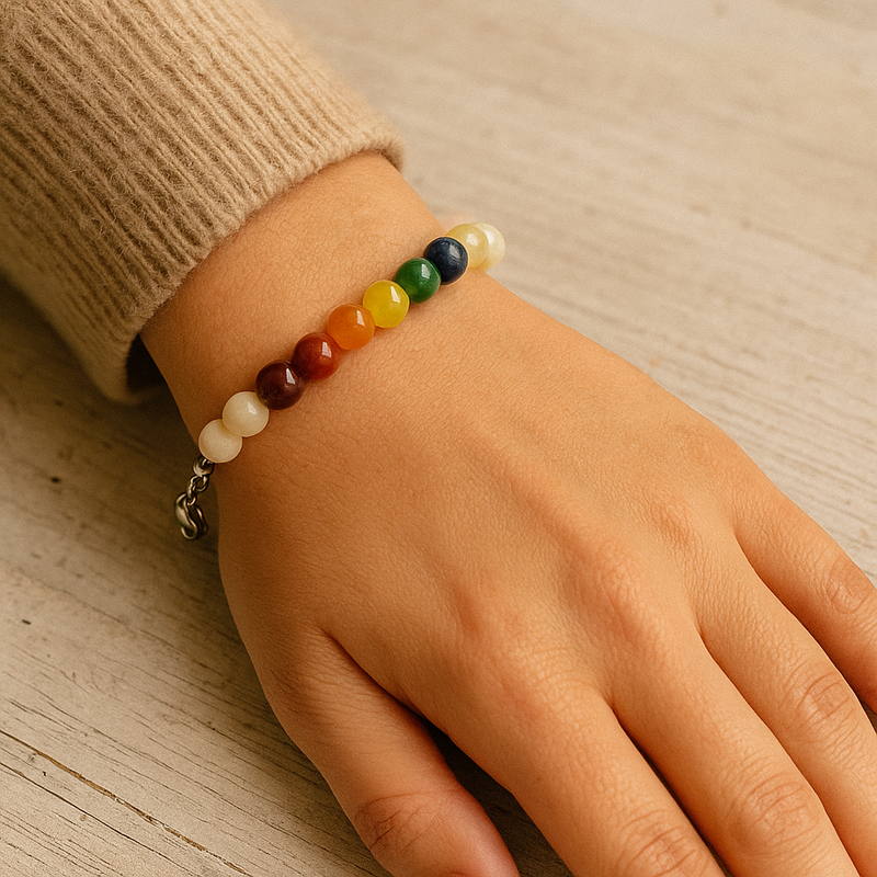 Elegant 7 Chakra Bracelet with Pearl Beads – Brahmatells
