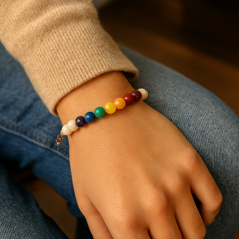 Elegant 7 Chakra Bracelet with Pearl Beads – Brahmatells