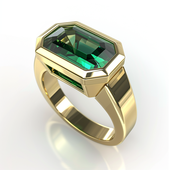 Intense Dark-Green Emerald Rectangle Ring - Panna | Brahmatells Astro Collection