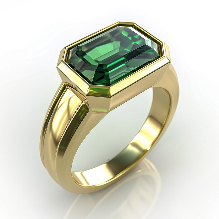 Intense Dark-Green Emerald Rectangle Ring - Panna | Brahmatells Astro Collection