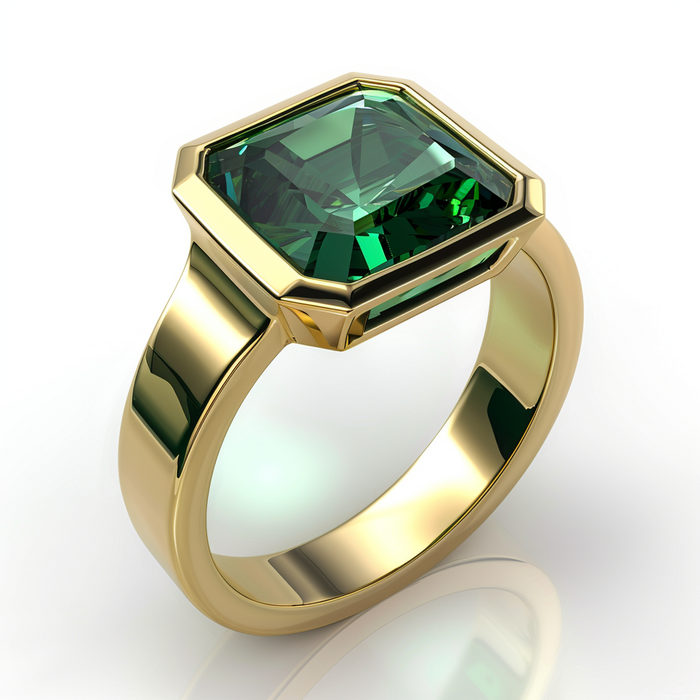 Intense Dark-Green Emerald Rectangle Ring - Panna | Brahmatells Astro Collection