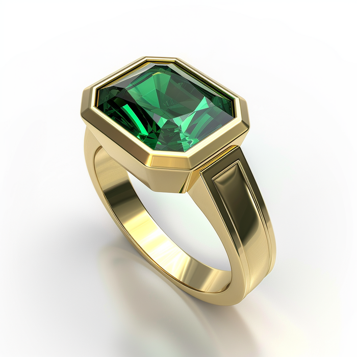 Intense Dark-Green Emerald Rectangle Ring - Panna | Brahmatells Astro Collection