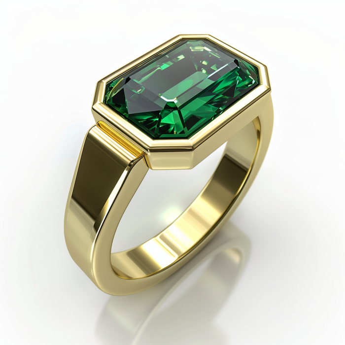 Intense Dark-Green Emerald Rectangle Ring - Panna | Brahmatells Astro Collection