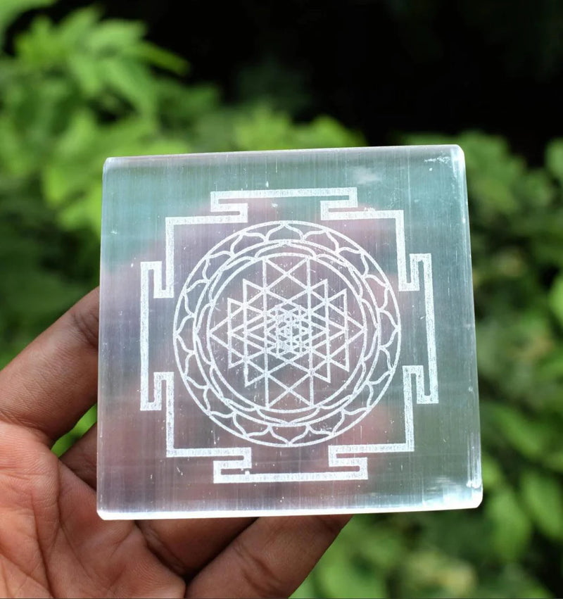 Brahmatells Selenite Shree Yantra Charging Plate.