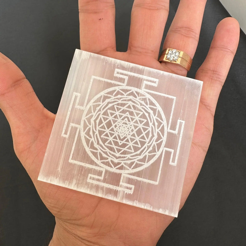Brahmatells Selenite Shree Yantra Charging Plate.