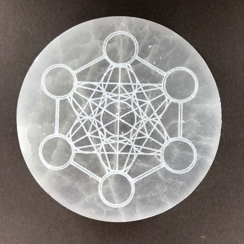 Brahmatells 3-Inch Selenite Charging Plate with Sri Yantra