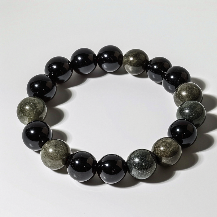 Pyrite and Black Obsidian Bracelet - Elegant Protection