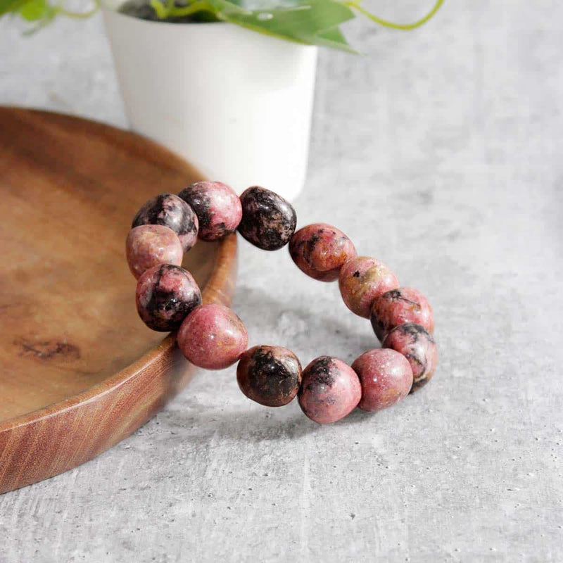 Rhodonite Tumble Bracelet – Natural Pink Gemstone Accessory