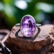Adjustable Amethyst Kathaila Silver Ring - Saturn's Serenity | Brahmatells - BrahmatellsStore