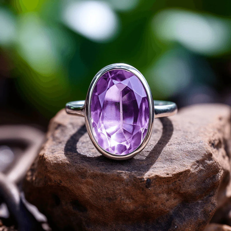 Adjustable Amethyst Kathaila Silver Ring - Saturn's Serenity | Brahmatells - BrahmatellsStore