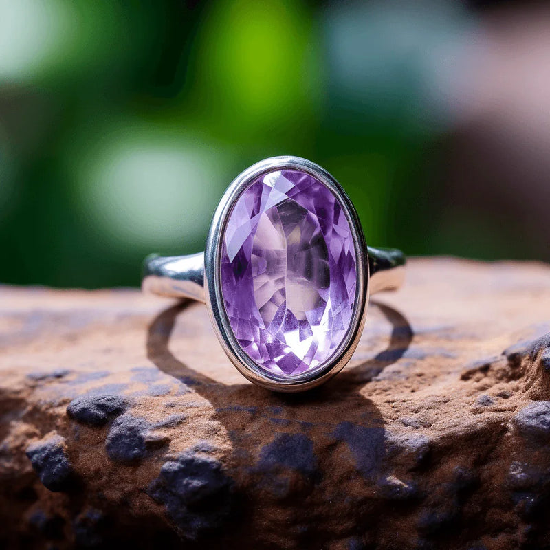 Adjustable Amethyst Kathaila Silver Ring - Saturn's Serenity | Brahmatells - BrahmatellsStore