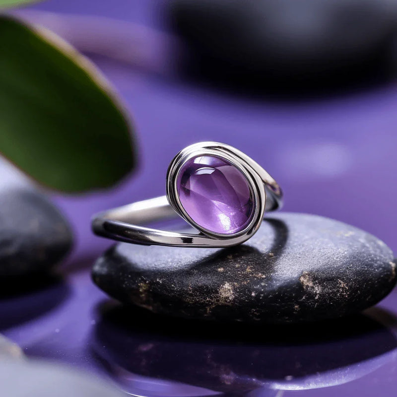 Adjustable Amethyst Kathaila Silver Ring - Saturn's Serenity | Brahmatells - BrahmatellsStore