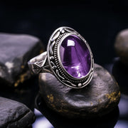 Adjustable Amethyst Kathaila Silver Ring - Saturn's Serenity | Brahmatells - BrahmatellsStore
