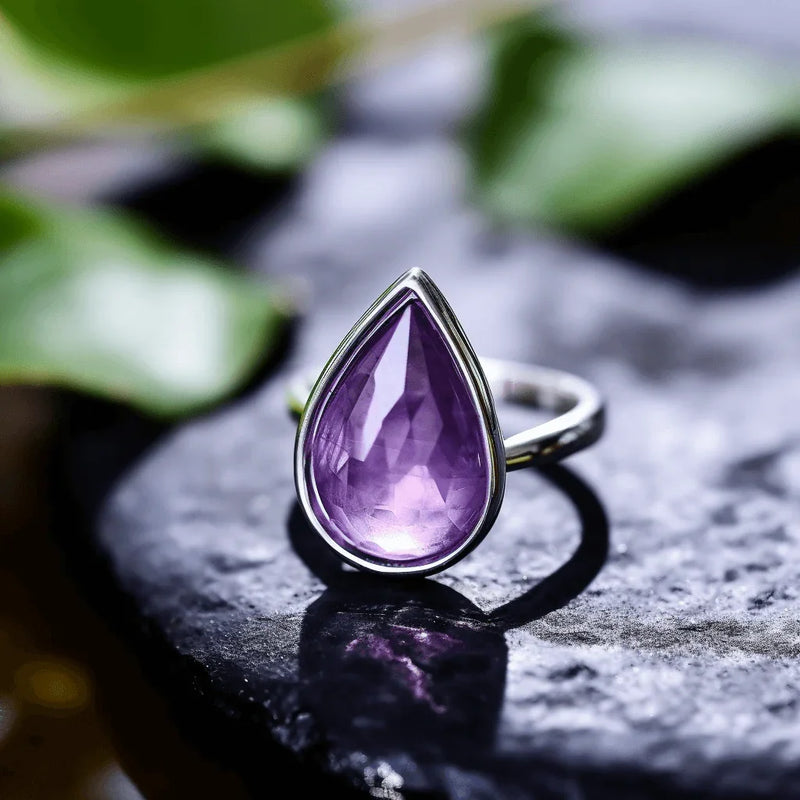 Adjustable Amethyst Kathaila Silver Ring - Saturn's Serenity | Brahmatells - BrahmatellsStore