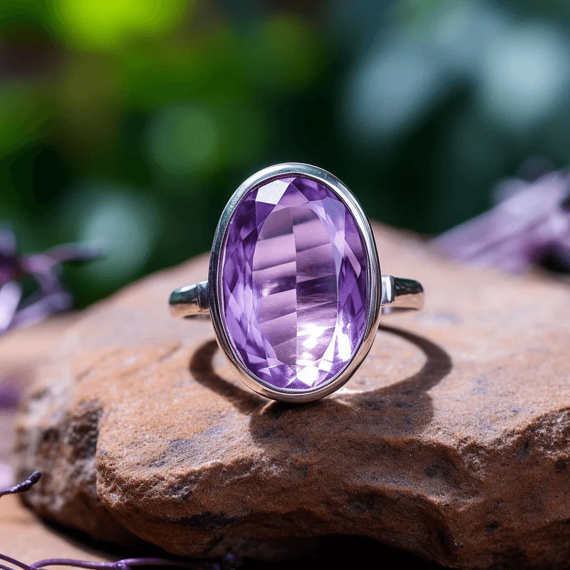 Adjustable Amethyst Kathaila Silver Ring - Saturn's Serenity | Brahmatells - BrahmatellsStore