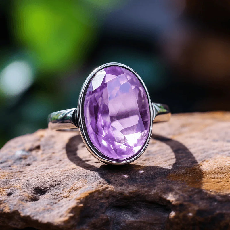 Adjustable Amethyst Kathaila Silver Ring - Saturn's Serenity | Brahmatells - BrahmatellsStore