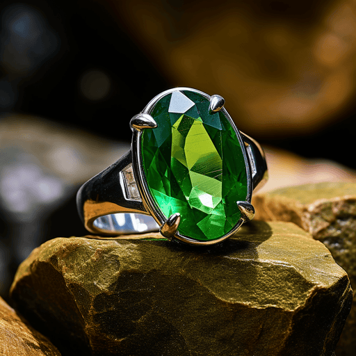 Adjustable Silver Emerald Oval-Yellow-Green Ring - Panna | Brahmatells - BrahmatellsStore