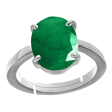 Adjustable Silver Emerald Oval-Yellow-Green Ring - Panna | Brahmatells - BrahmatellsStore