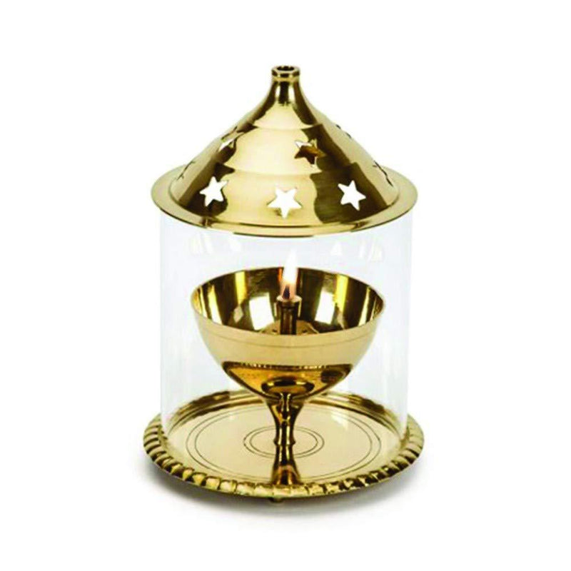 Akhand Diya with Borosilicate Glass (Brass Diya) (Golden ) - BrahmatellsStore
