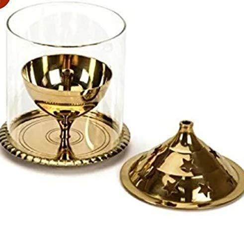 Akhand Diya with Borosilicate Glass (Brass Diya) (Golden ) - BrahmatellsStore