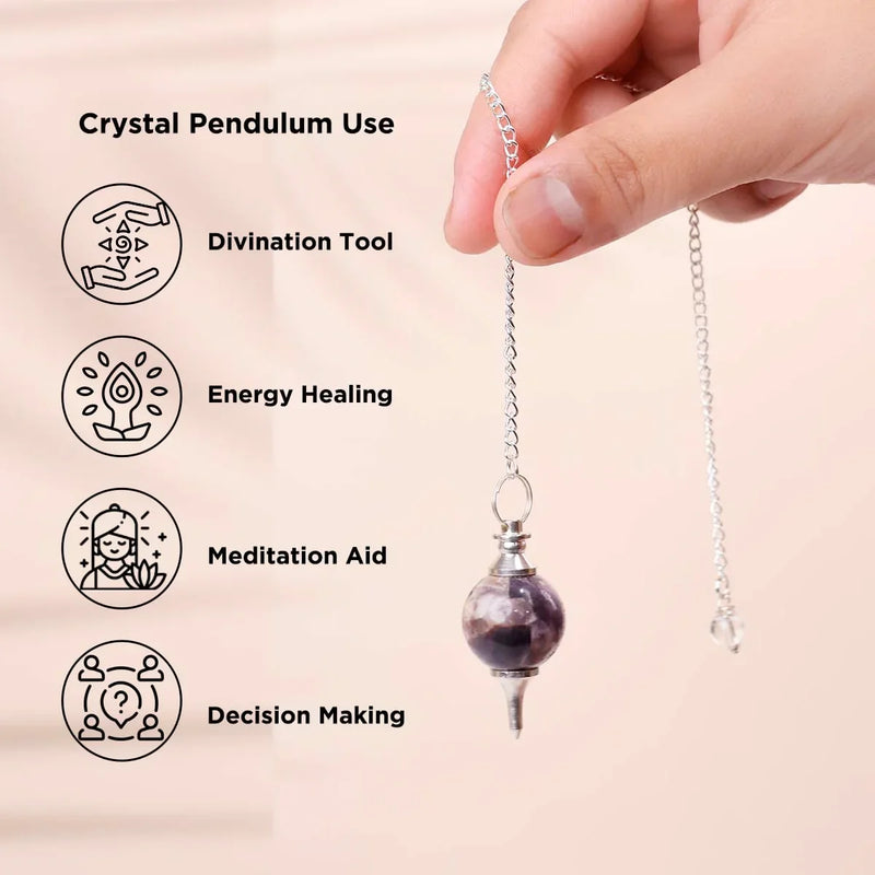 Amethyst Crystal Ball Pendulum for Dowsing & Healing | Brahmatells - BrahmatellsStore