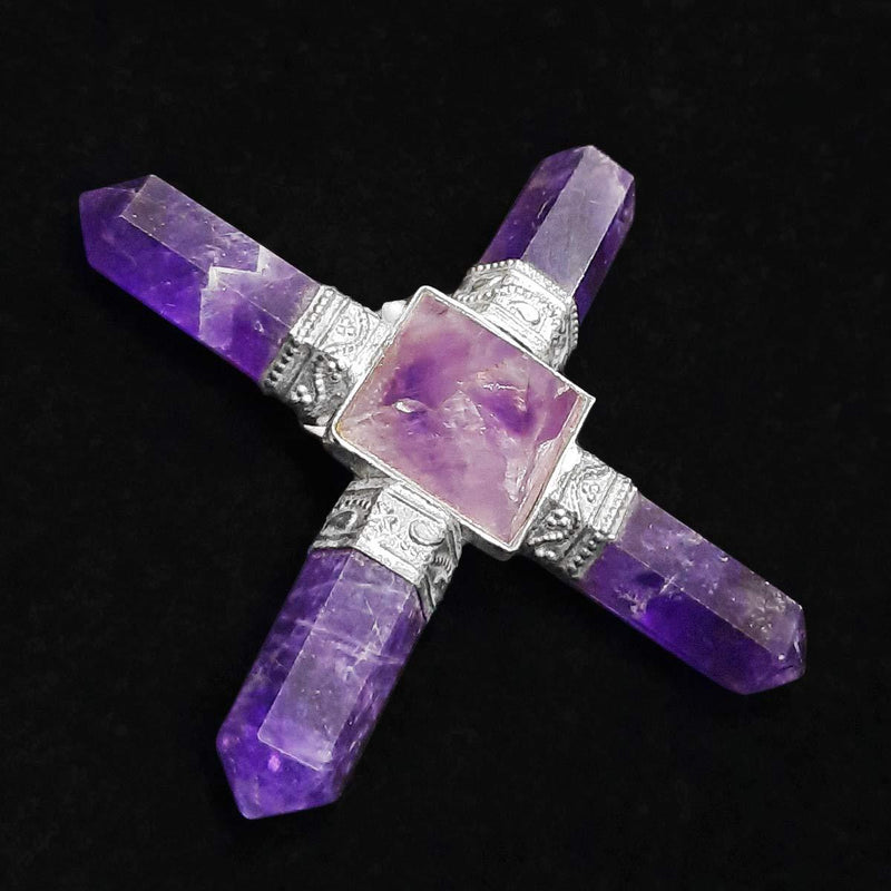 Amethyst Generator Reiki Energy Generator Pyramid,4 Point Amethyst Energy Generator,Energy Generator Tool with Pyramid,Amethyst Pyramid with Four Pencil Energy Generato - BrahmatellsStore