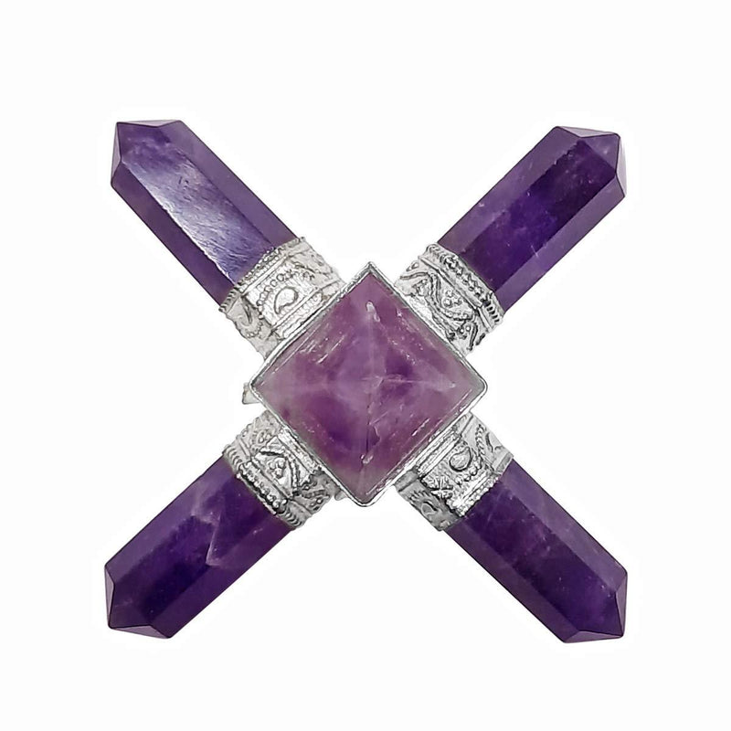 Amethyst Generator Reiki Energy Generator Pyramid,4 Point Amethyst Energy Generator,Energy Generator Tool with Pyramid,Amethyst Pyramid with Four Pencil Energy Generato - BrahmatellsStore
