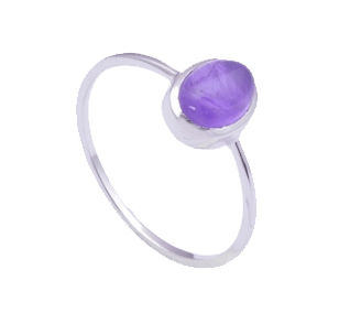 Amethyst Kathaila Oval Silver Ring - Saturn's Serene Jewel | Brahmatells - BrahmatellsStore