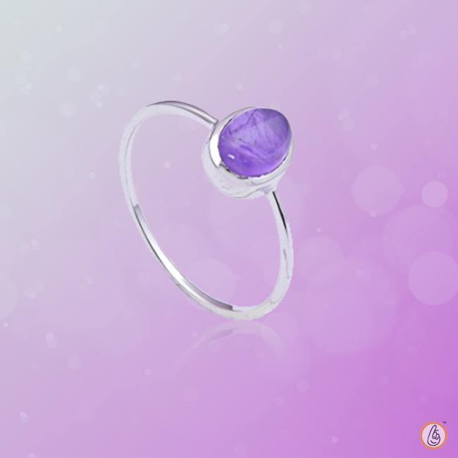 Amethyst Kathaila Oval Silver Ring - Saturn's Serene Jewel | Brahmatells - BrahmatellsStore
