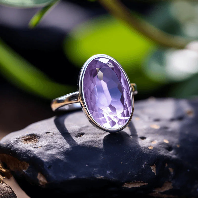 Amethyst Kathaila Round Silver Ring - Saturn's Spiritual Essence | Brahmatells - BrahmatellsStore