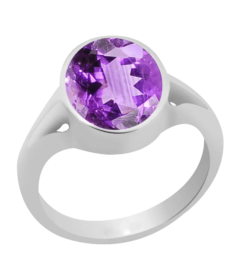 Amethyst Kathaila Round Silver Ring - Saturn's Spiritual Essence | Brahmatells - BrahmatellsStore