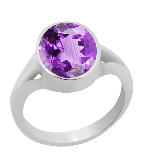 Amethyst Kathaila Round Silver Ring - Saturn's Spiritual Essence | Brahmatells - BrahmatellsStore