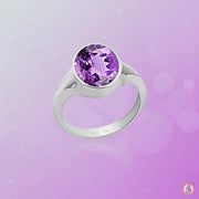 Amethyst Kathaila Round Silver Ring - Saturn's Spiritual Essence | Brahmatells - BrahmatellsStore