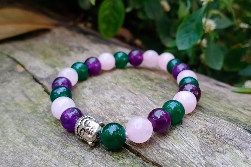 Amethyst, Rose Quartz, Green Jade Goodluck Bracelet | Brahmatells - BrahmatellsStore