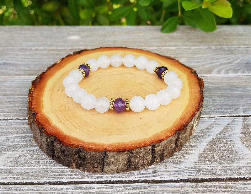 Angel Bracelet with Snow Quartz & Faceted Amethyst | Brahmatells - BrahmatellsStore