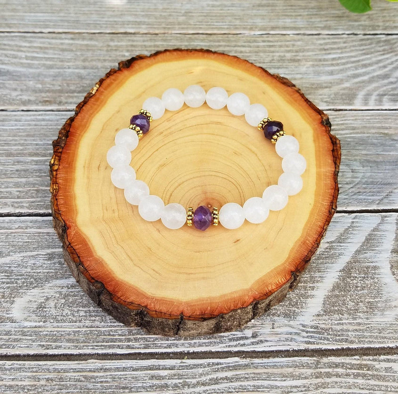 Angel Bracelet with Snow Quartz & Faceted Amethyst | Brahmatells - BrahmatellsStore