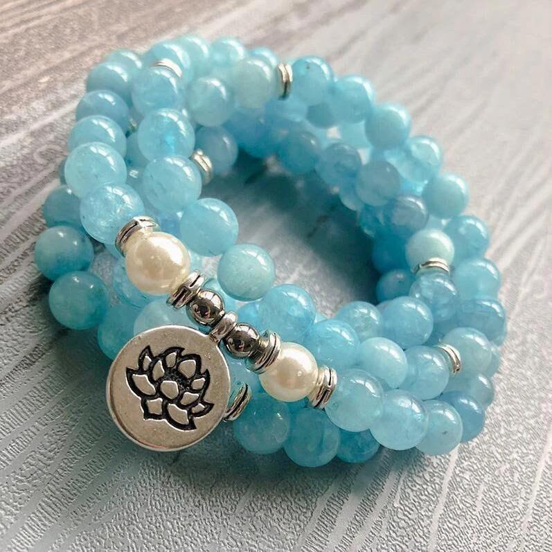 Aquamarine Stone Mala - 108 Natural Gemstone Beads for Meditation | Brahmatells - BrahmatellsStore