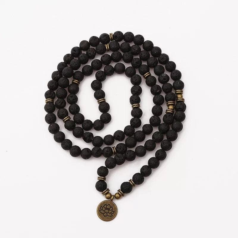 Black Lava Stone 108 Mala Beads - Meditation and Mindfulness | Brahmatells - BrahmatellsStore