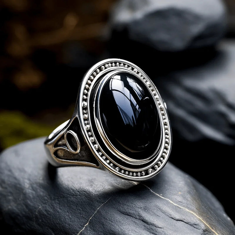 Black Obsidian Adjustable Ring - Grounding & Healing | Brahmatells - BrahmatellsStore