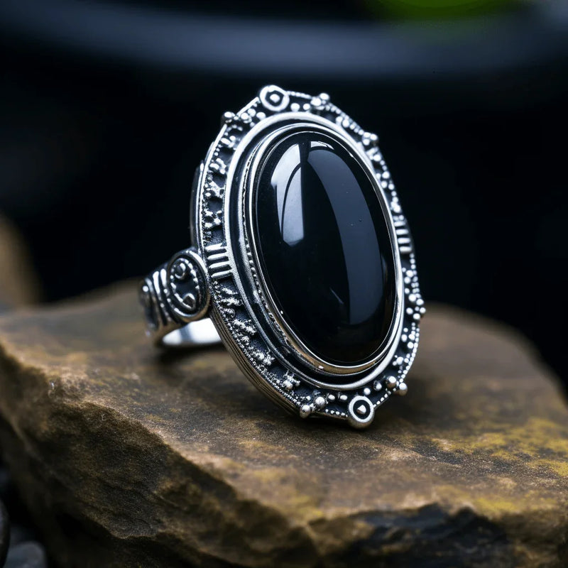 Black Obsidian Adjustable Ring - Grounding & Healing | Brahmatells - BrahmatellsStore