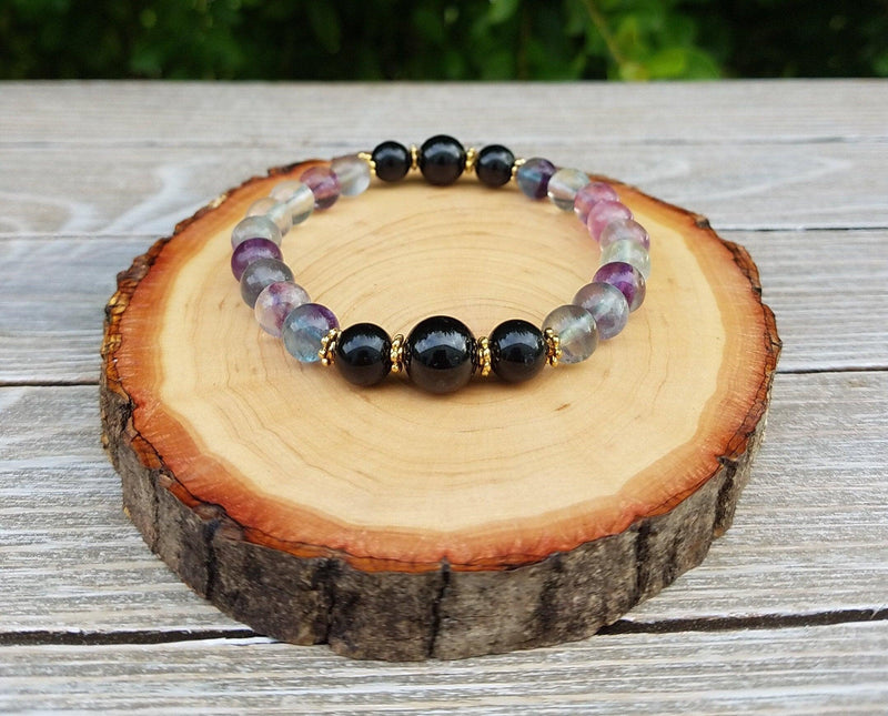 Black Tourmaline & Fluorite Protection Bracelet | Brahmatells - BrahmatellsStore