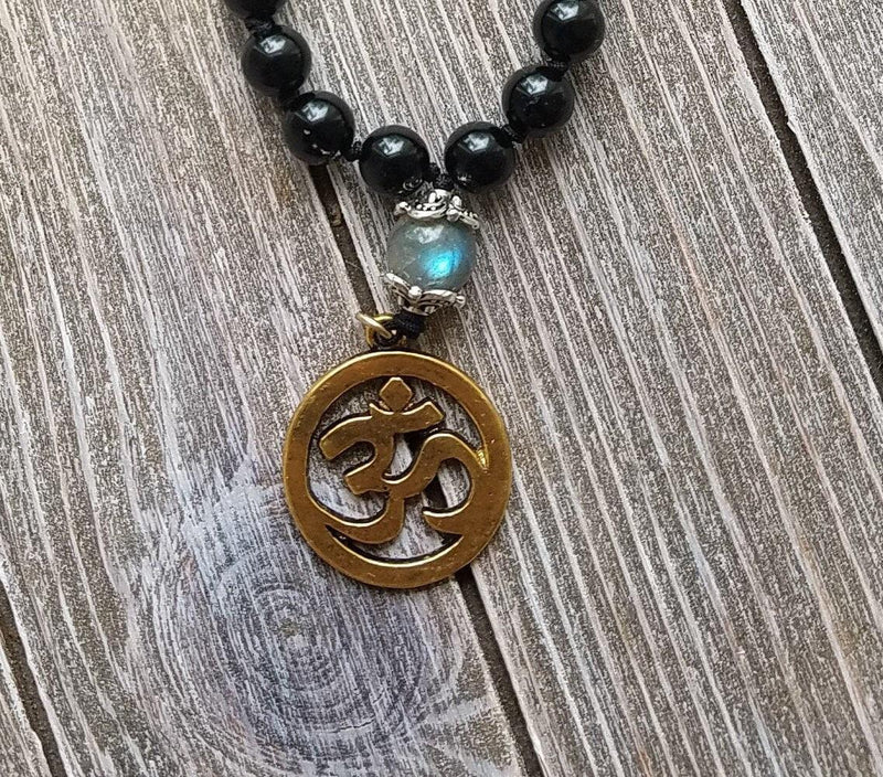 Black Tourmaline & Labradorite Empath Protection Mala | Spiritual Harmony | Brahmatells - BrahmatellsStore