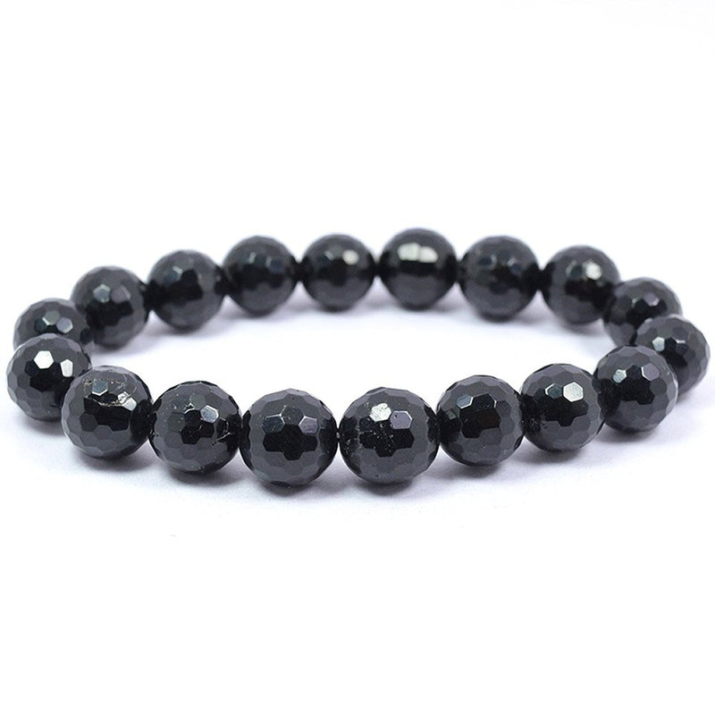 Black Tourmaline Reiki Healing Bracelet - 8mm Diamond Cut Beads - BrahmatellsStore