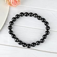 Black Tourmaline Reiki Healing Bracelet - 8mm Diamond Cut Beads - BrahmatellsStore