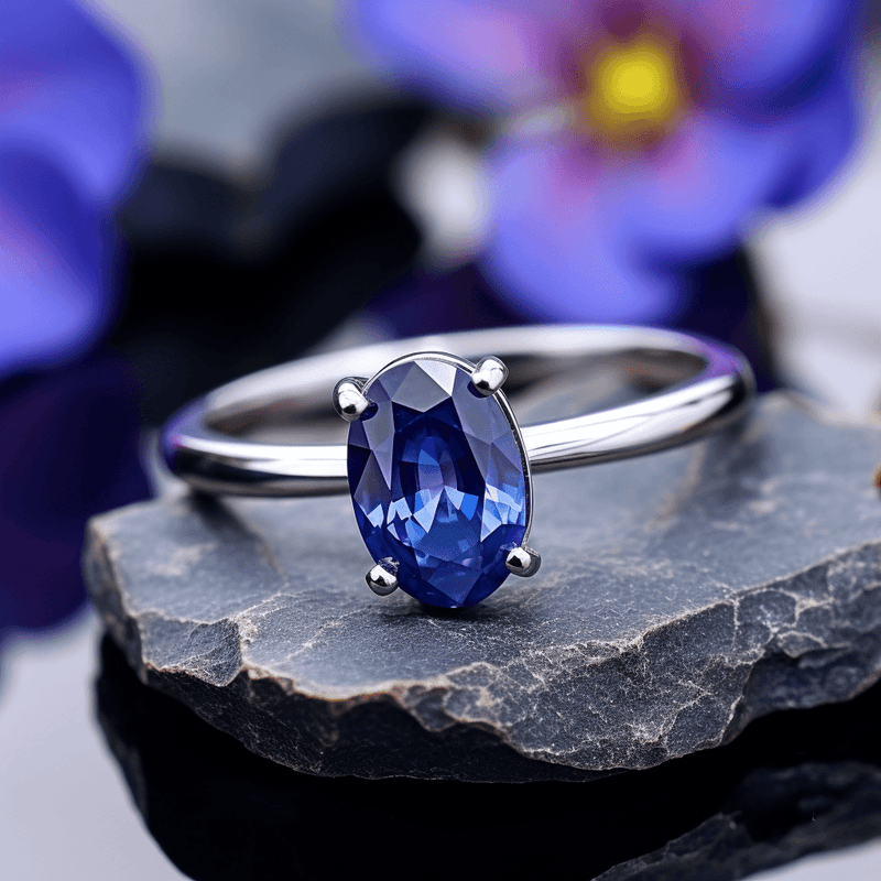 Blue Sapphire Oval Ring - Saturn's Elegance | Brahmatells - BrahmatellsStore